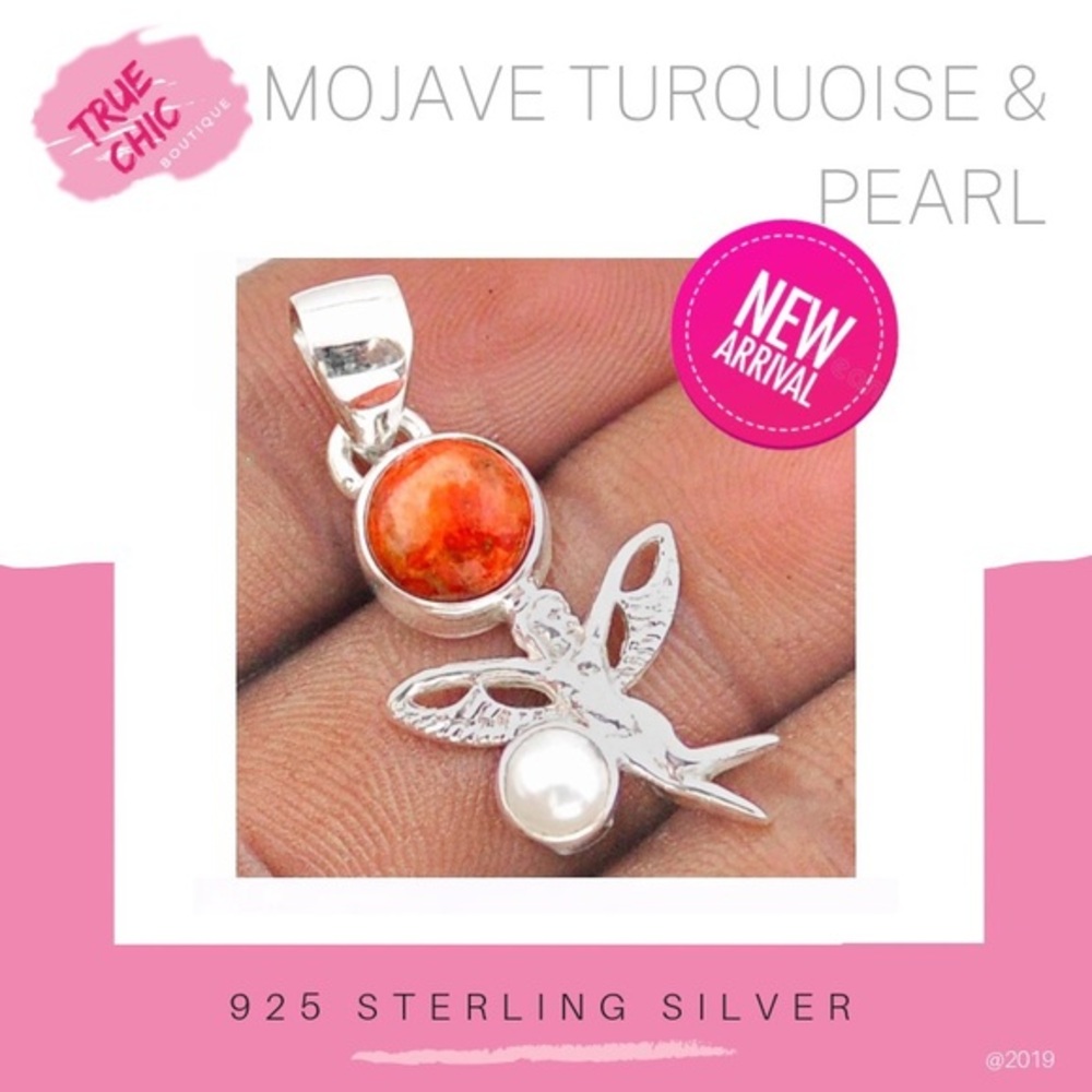 Orange Mojave Turquoise & Pearl Pendant